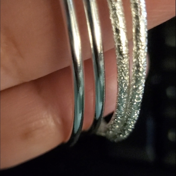 Sterling silver plate scrub Hoop Earrings 60mm - Picture 7 of 14